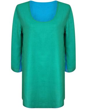 Perlavera Poly- Cotton Voile Reversible Tunic With Slits - Blue