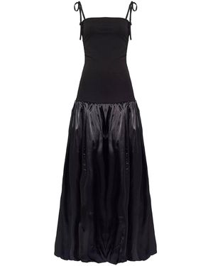 Amy Lynn Alexa Satin Puffball Maxi Dress - Black