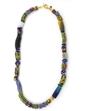 Shar Oke Multi Colour African Recycled Glass Bead Necklace - Blue