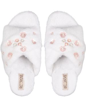 Rettrose Kinsley Luxury Plush Diamanté Embellished Handmade Slipper - White