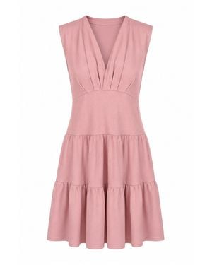 Conquista Sculpted Tier V-Neck Dress - Pink