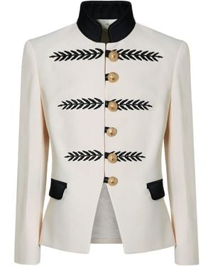 The Extreme Collection Neutrals Ivory Short Military Blazer With Embroidery - White