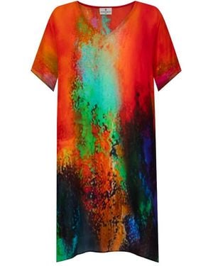 DHARA SHETH DUBAI Roar Abstract Sheer Short Kaftan - Red