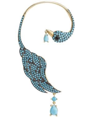 LÁTELITA London Bird Paradise Ear Climber Turquoise Gold Right - Blue