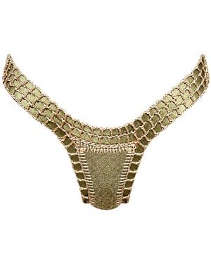 Luxsea Swimwear Paros Khaki Lurex Crochet Bikini Bottom - Metallic