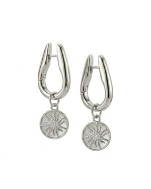 Mercela Vintage Mother Of Pearl Sunburst Flower Hoop Earrings – Nature Inspired Jewelry Gift For Her - Metallic