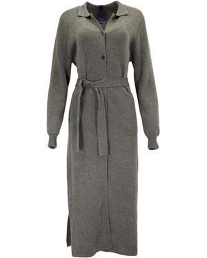 lords of harlech Cardi Sage Long Merino Blend Cardigan - Grey