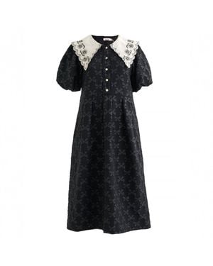 Louche Iris Bow Jacquard Lace Collar Midi Dress - Black
