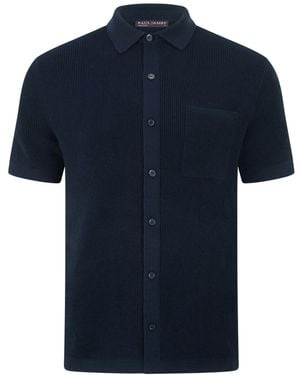 Paul James Knitwear Lightweight Cotton Frankie Waffle Knit Shirt - Blue