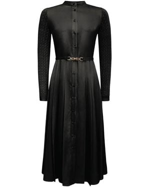 Roch Perel Cable Knit And Satin Dress - Black