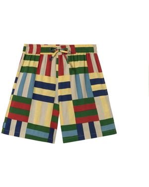 Thinking Mu Chequered Field Henry Bermuda Shorts - Green