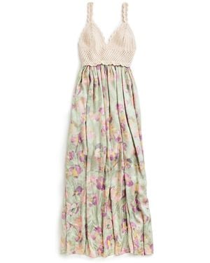 MIONÈ Floral Dress With Hand-Crocheted Upper Part - Natural