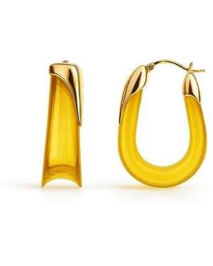 Gold & Honey Citrine Sculpted U Lucite Birthstone Hoop Earrings - Yellow