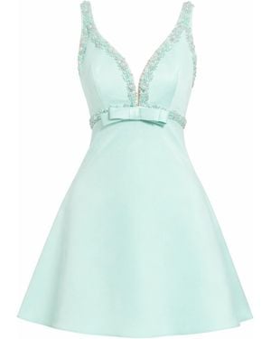 Mac Duggal Embellished Satin V-Neck Mini Dress - Blue