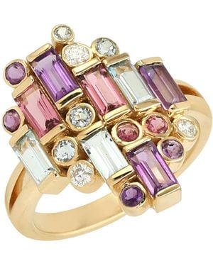 Artisan 18K Multi Gemstone Baguette & Diamond Ring - Pink