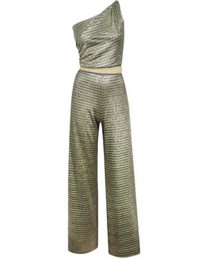 Me & Thee Night Owl Textured Metallic Jumpsuit - Green