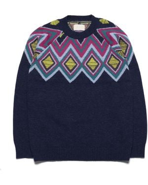 Peraluna Miyuki Knit O-Neck Raglan Sleeve Knit Sweater - Blue