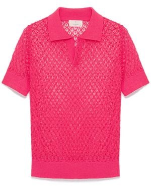 Peraluna Ava Openwork Knit Polo Neck Blouse - Pink