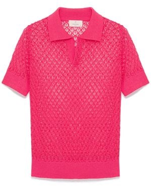 Peraluna Ava Openwork Knit Polo Neck Blouse - Pink