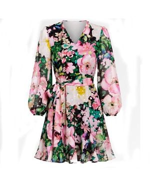 Introvertie VIENNA Soho Mini Viscose Lurex Balloon Sleeve Dress - Green