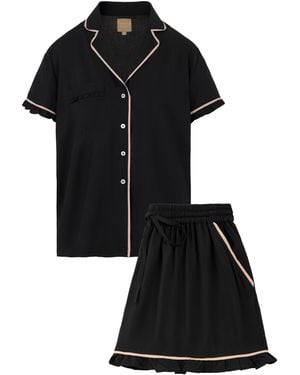 Carolina Benoit Luxury Short Pyjama With Ruffles With - Black