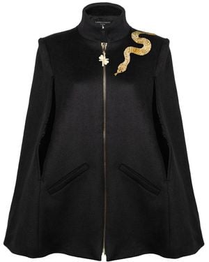 House of Laines London Laines Couture Wool Blend Zip Cape With Embellished Shoulder Snake - Black