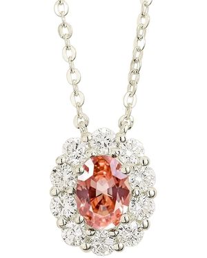 Juvetti Prill Padparadscha Sapphire Oval & Diamond Halo Necklace - White