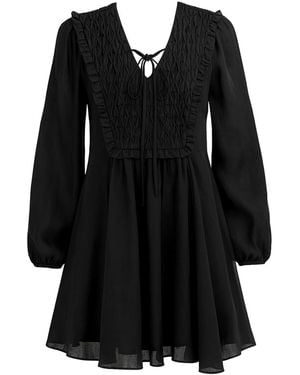 Exquise Chaney Long Sleeve Linen Mini Dress - Black