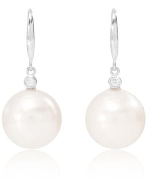 Pearls of the Orient Online Stella Cultured Freshwater Pearl Drop Earrings With Delicate Cubic Zirconia Above On Hooks - White