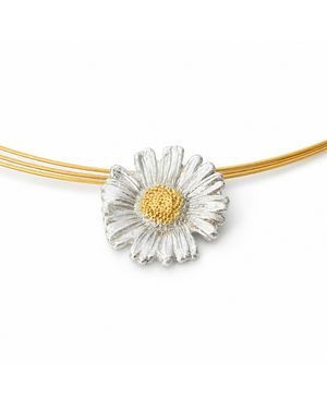 Mother Nature Jewelry Two-Tone Daisy Flower Necklace, Handmade Minimalist Pendant - White