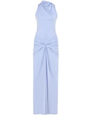 Nocturne Draped Halter Neck Ruched Maxi Dress - Blue