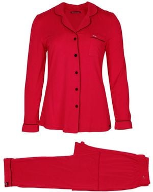 Pretty You London Bamboo Viscose Revere Collar Pyjama Set - Red