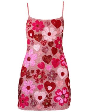 Self-Adore Bouquet Hand-Beaded Embellished Mini Dress - Red