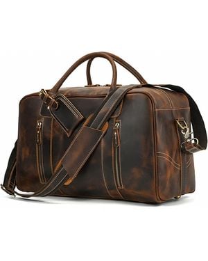 Touri Genuine Leather Over Night Weekender Bag - Black