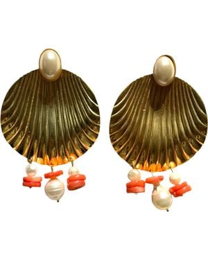 Laura Gray Coral & Pearl Shell Earrings - Green