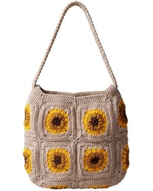 Ana Chic Neutrals Oatmeal Sunflower Handmade Crochet Shoulder Bag - Brown