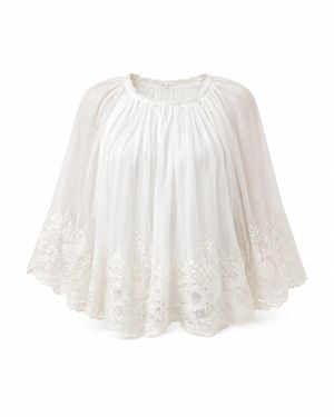 IZABELA MANDOIU Aurélia Embroidered Silk Cape Blouse - White