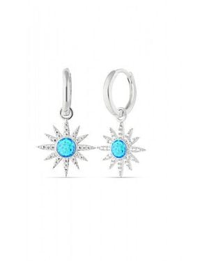Spero London Blue Opal Sun Drop Hoop Earring Sterling