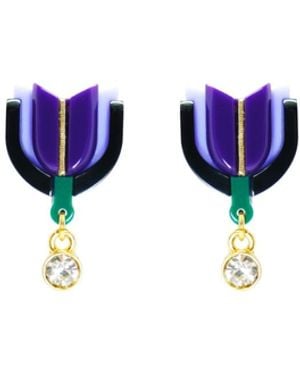 Gissa Bicalho Acrylic Handmade Earring S Alamanda Aubergine - Blue