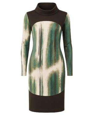Conquista Print & Solid Colour Dress - Green