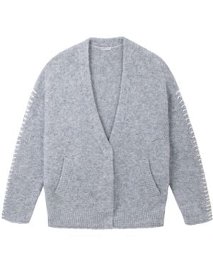 Mamu Dream Soft Marl Alpaca Blend Cardigan With Ivory Stitch Detail - Grey