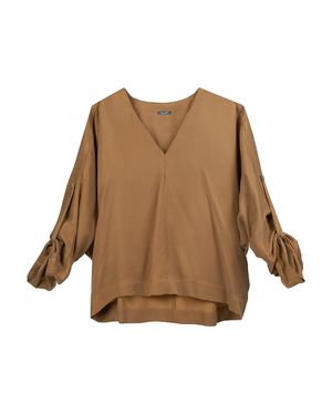 InAvati Camel Blouse With Kimono Sleeves - Brown
