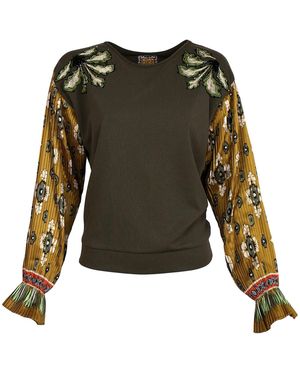 Lalipop Design Abstract Flower Print Sleeves&embroidery Details Sweatshirt - Green