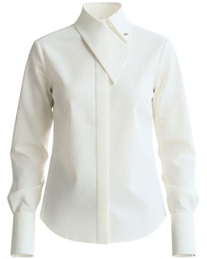 IZABELA MANDOIU Cotton Blouse With High Collar And Scarf Inspired Detail - White