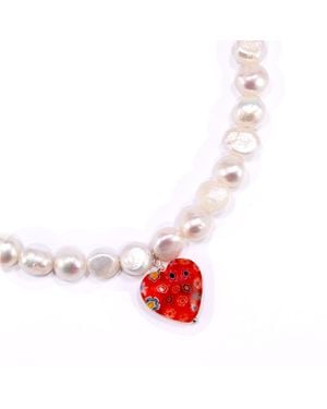 Mineralgems•Studio Pearl Necklace With Heart - Red