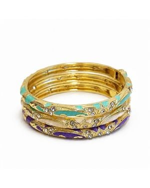 Nuvv Collection Pastel Enamel Crystal Detail Bangles - Metallic