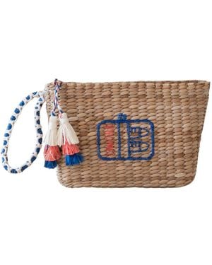 LIKHÂ Neutrals Handwoven Seagrass Sardine Can Wristlet Pouch With Tassels - Brown
