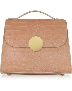 Le Parmentier Neutrals Bombo Croco Embossed Leather Top-Handle Satchel Bag W/Strap - Natural