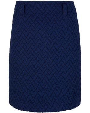 Conquista Jacquard Wool Coat Fabric Mini Skirt - Blue