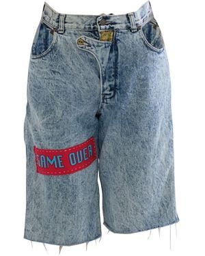 Quillattire Vintage Up-Cycled Crop Denim Pants - Blue